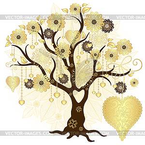 Gold valentine decorative tree - vector clipart