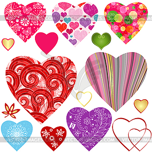 Коллекция красочные Валентина сердца - векторное изображение клипарта