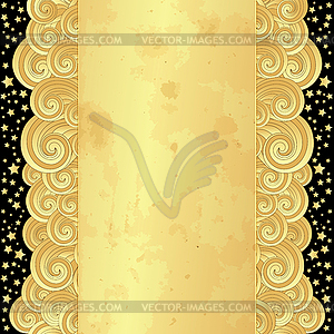 Gold frame with old paper and stars - vector image