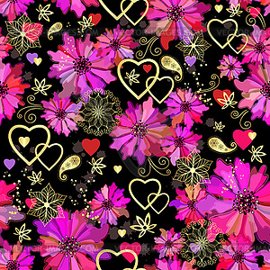 Valentine seamless dark floral pattern - vector image