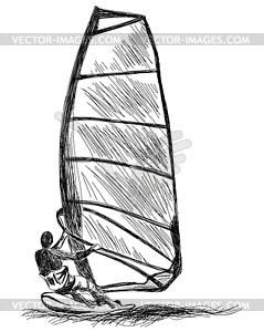 Windsurfing sketch - white & black vector clipart