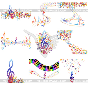 Multicolour musical notes staff set - vector clipart