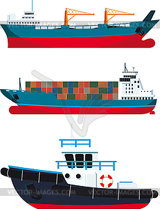 Cargo Vessels and tugboat - vector clipart / vector image