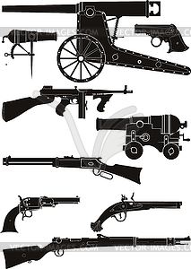 Silhouettes of classic firearms - vector clip art