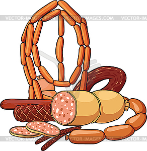 Still life with sausage products - vector image