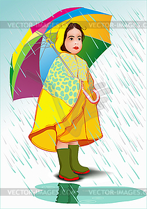 Маленькая девочка под зонтиком - изображение в векторе / векторный клипарт