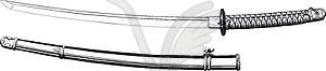 Японский катана и ножны - векторизованное изображение
