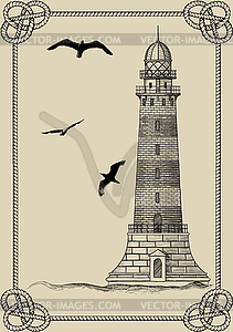 Old lighthouse in frame - vector EPS clipart