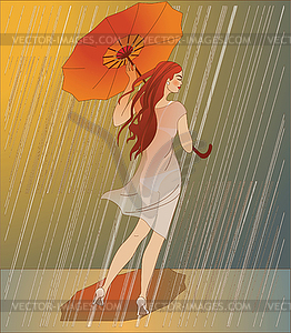 Walk in rain - vector clip art