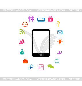 Virtual world with smartphone, set infographic - vector clipart