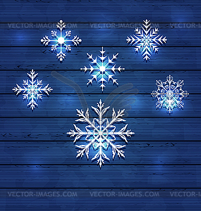 Christmas set variation snowflakes on wooden - vector clip art