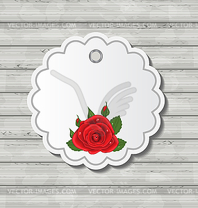 Card with red rose for Valentine Day on wooden - vector clipart