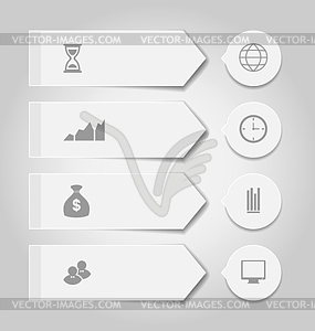 Set modern business banners with infographic icons - white & black vector clipart