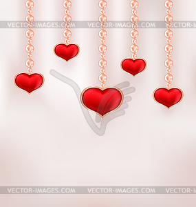 Background for Valentine Day with red hearts and - vector clip art