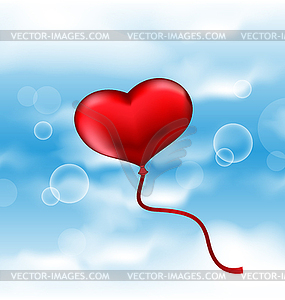 Balloon in shape of heart in blue sky - vector clip art