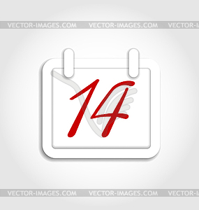 Calendar icon for Valentines day on 14th february - vector clipart