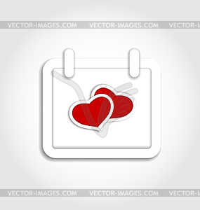 Calendar icon for Valentines day with hearts - vector image