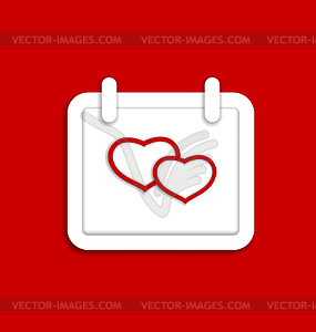 Calendar icon for Valentines day with hearts - vector clipart