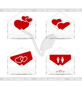 Set envelopes with valentine hearts and postcards - vector image