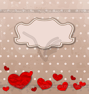 Vintage card with set crumpled paper hearts - vector clip art