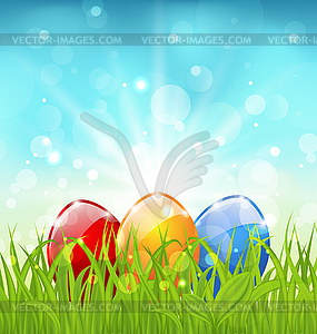 April background with Easter colorful eggs - vector clipart