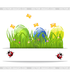 Easter colorful eggs in green grass with space for - vector clipart