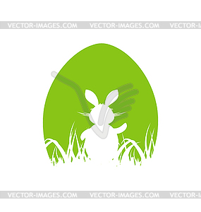 Cartoon Easter poster with rabbit and grass - vector clip art