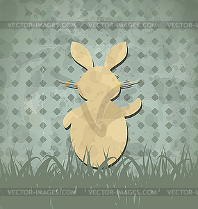 Пасха счастлив старинные плакат с кроликом и травы - векторный клипарт