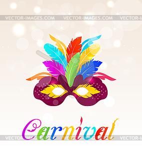 Colorful carnival mask with feathers with text - vector EPS clipart