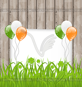 Greeting card with grass and balloons in Irish - vector clipart