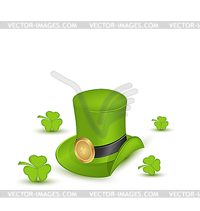 Green hat with buckle with clovers in saint - vector image