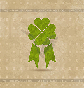 Award ribbon with four-leaf clover for St. Patrick` - vector clip art