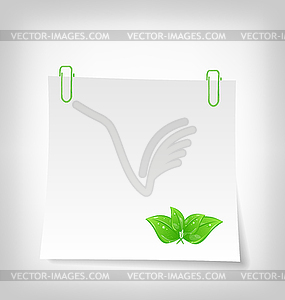 Blank note paper with green leaves - color vector clipart