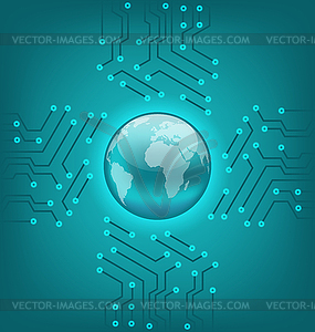 Electronic circuit board texture with earth symbol - vector clipart