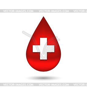 Red blood drop with cross - vector clipart