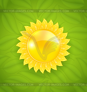 Abstract sun on green leaves texture, eco friendly - royalty-free vector image