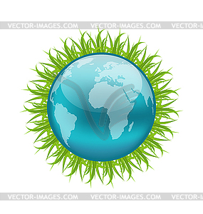 Icon earth with grass, environment symbol - vector image