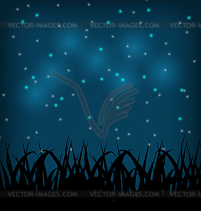 Night sky with grass field - vector clipart