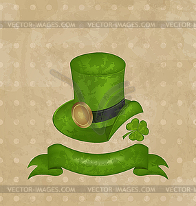 Green hat, clover, ribbon in saint Patrick Day - vector clipart