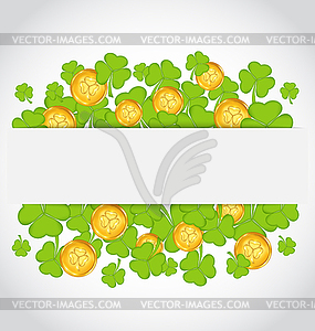 Celebration card with clovers and golden coins for - royalty-free vector image