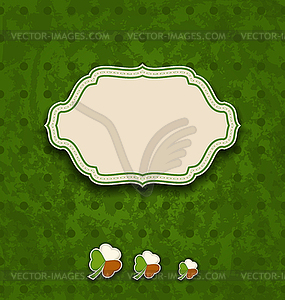 Vintage label with shamrocks in Irish flag colors - vector clip art