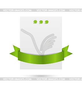 Greeting card with shamrocks and ribbon for St. - vector image