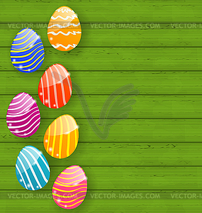 Easter colorful eggs on wooden texture - vector clip art