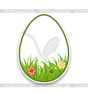 Easter paper sticker eggs with green grass and - vector clipart