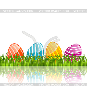 Easter traditional eggs in green grass with empty - vector image