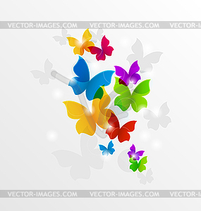 Abstract rainbow butterflies, colorful background - vector image
