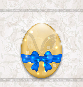 Easter glossy egg wrapping blue bow - vector clipart