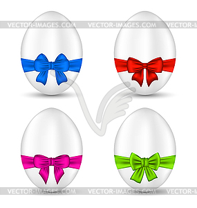 Easter set celebration eggs with colorful bows - vector image