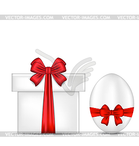 Easter gift box with red bow and egg - vector image