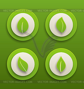 Set label with different green leaves - vector image